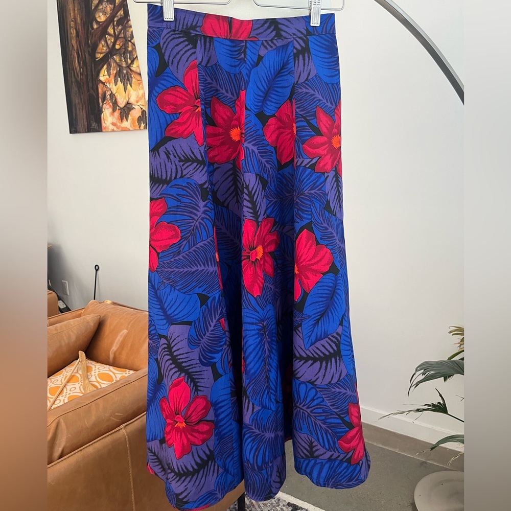Vintage Bianca Silk Tropical Print Maxi Skirt